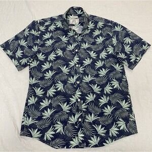 Jos A Bank 1905 Hawaiian Shirt Mens M Tailored Fit Blue Palm Print